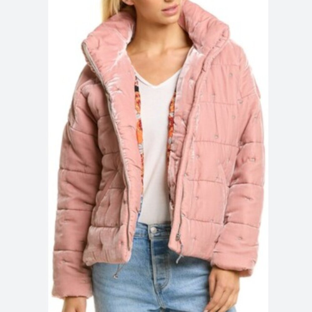 Johnny Was $515 Zaelia Baby Pink Velvet Puffer Coat XL NWT